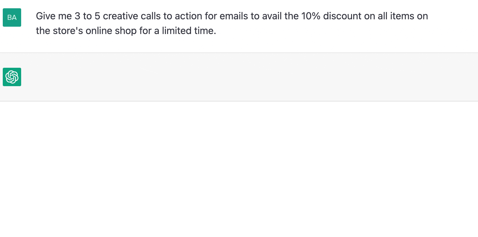 ChatGPT prompt about giving 3 to 5 creative call to action for email