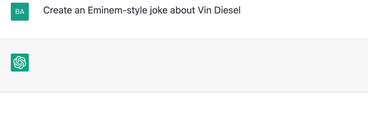 ChatGPT prompt about creating an eminem style joke about Vin Diesel