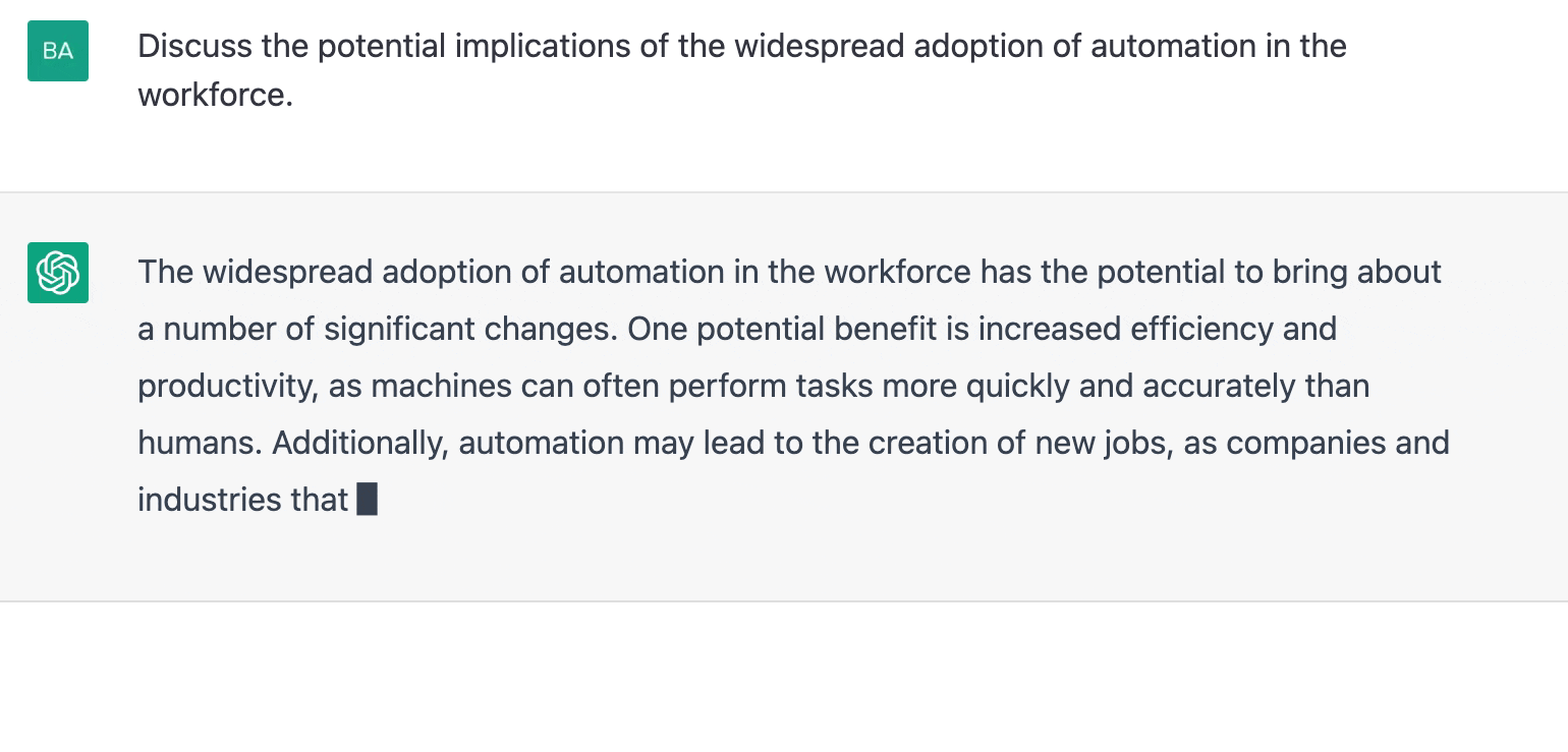 ChatGPT prompt about the implications of the widespread adoption of automation in the workforce