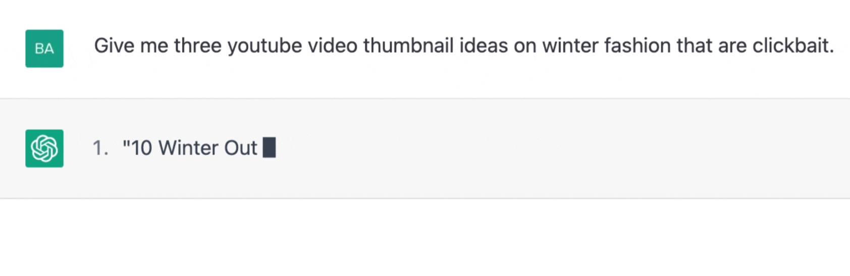 ChatGPT prompt about asking for youtube video thumbnail ideas
