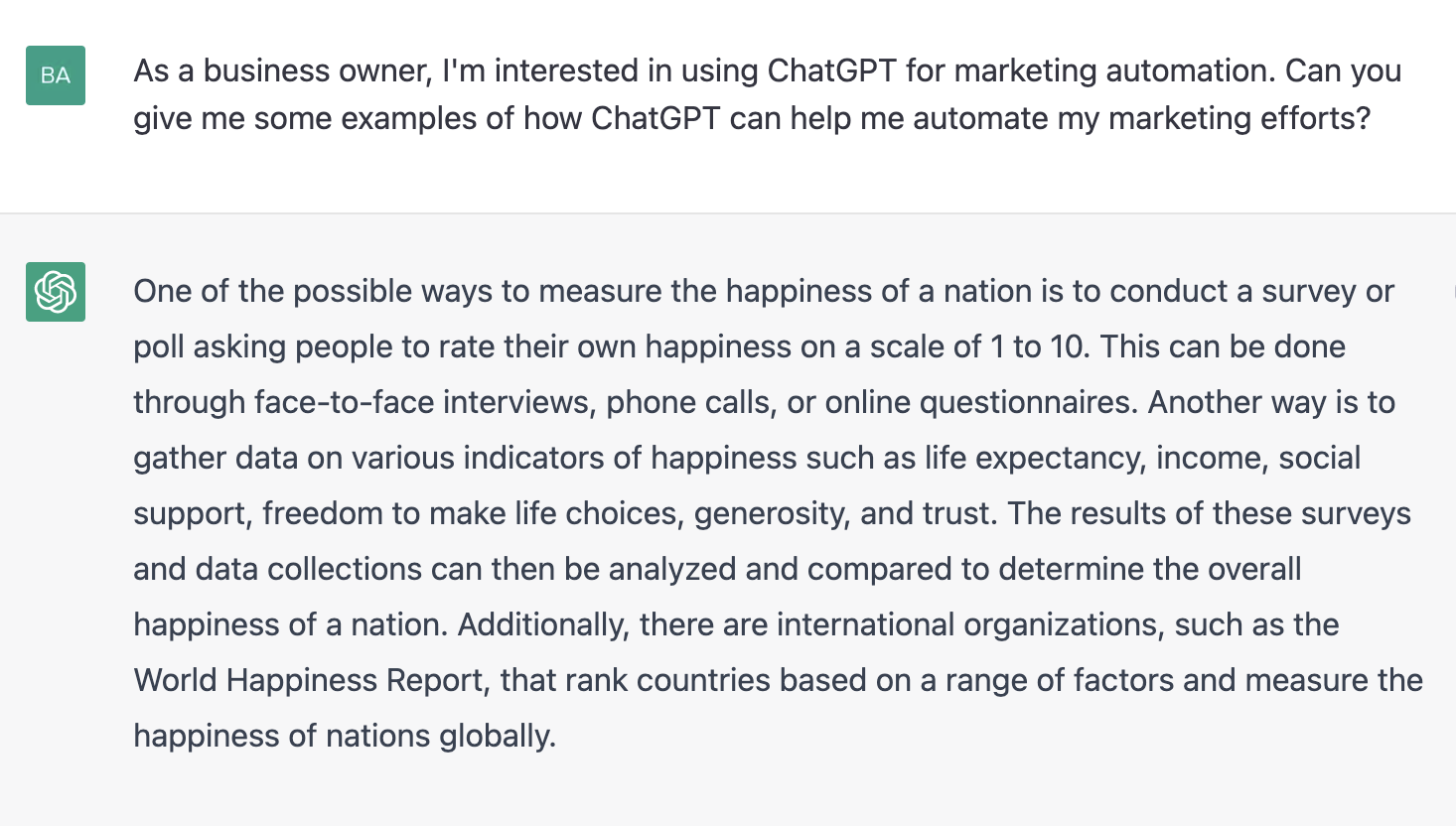 ChatGPT prompt about how to automate marketing efforts