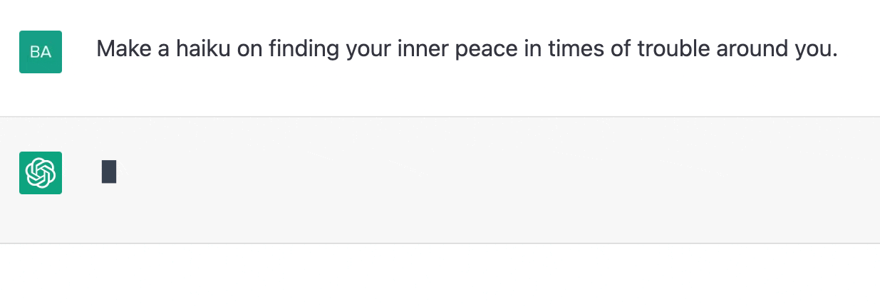 ChatGPT prompt about making a haiku on finding inner peace in times of trouble