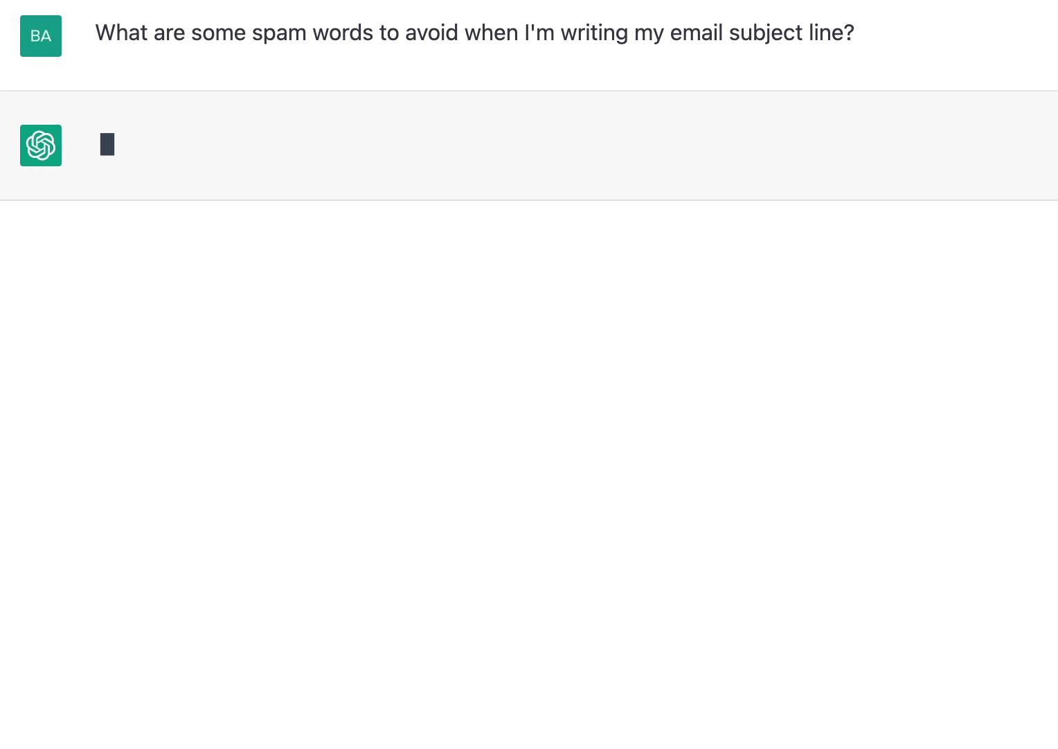 ChatGPT prompt about spam words to avoid when writing an email subject line