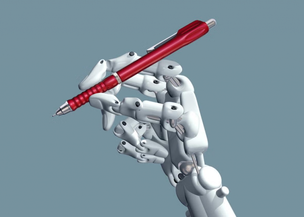 A robot’s hand preparing to generate a chatgpt poem.