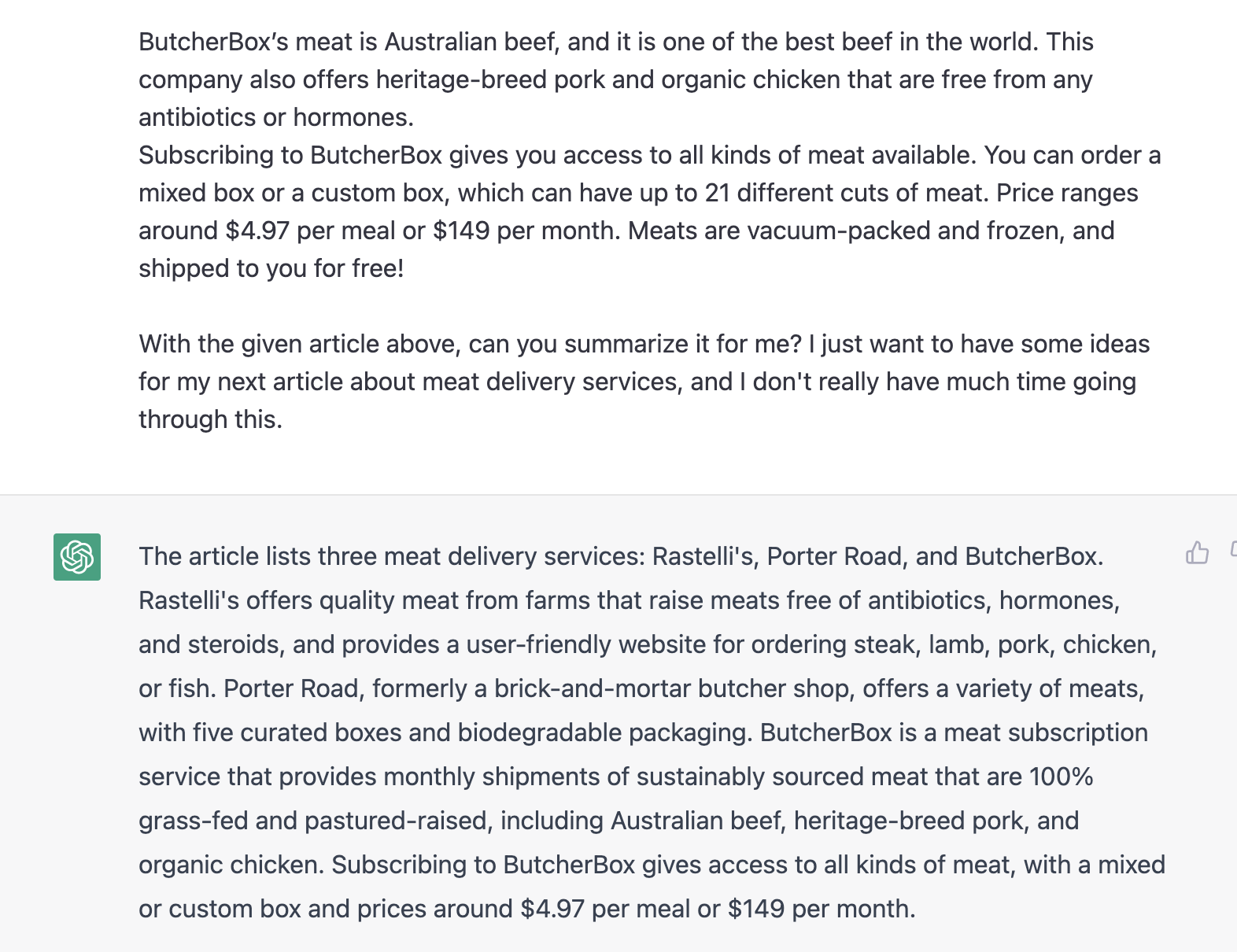 ChatGPT prompt about summarizing the given article