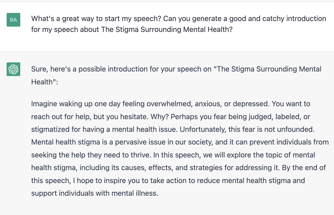 ChatGPT prompt for an introduction of a speech about the stigma surrounding mental health