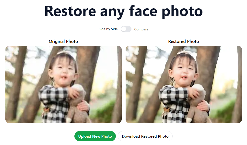 A before and after AI photo restoration process.
