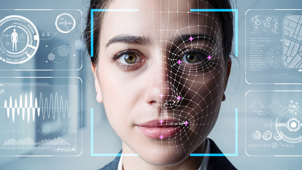 A woman’s face being encoded by an AI avatar maker.