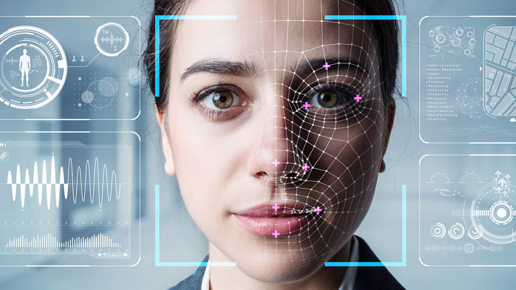 A woman’s face being encoded by an AI avatar maker