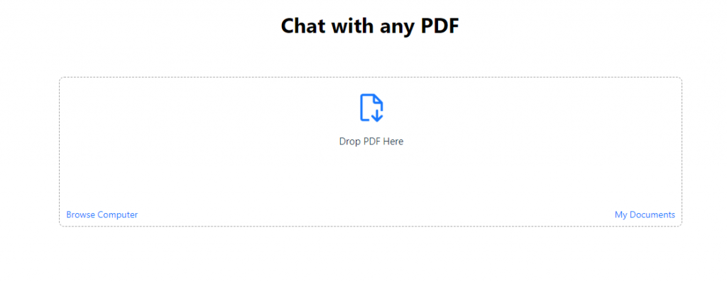 A screen capture of ChatPDF’s dashboard to start using the AI PDF reader.