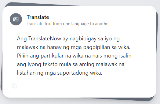 Translated text using the AI Translate