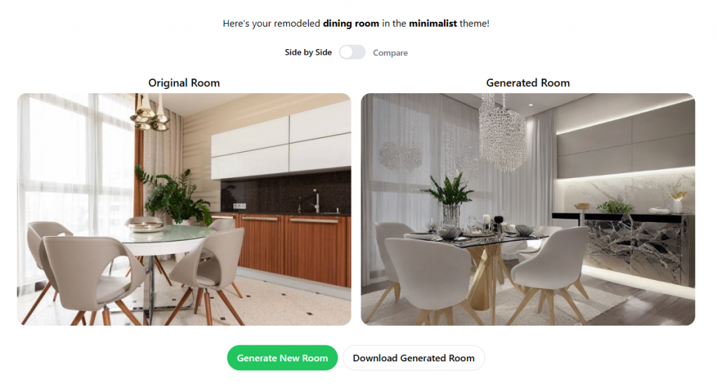 dining room results generated by Interior AI