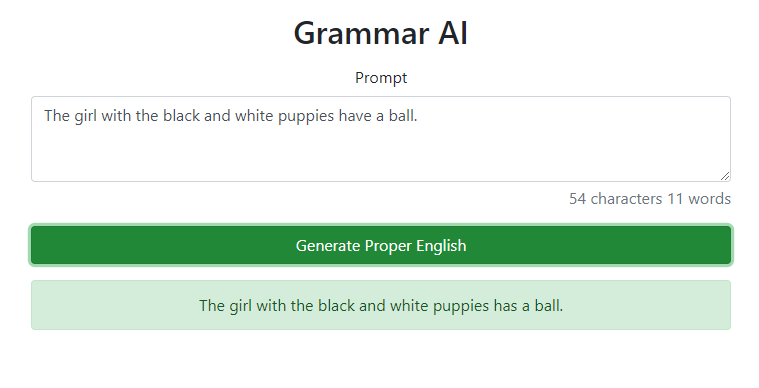 Grammar AI’s dashboard with the generated result