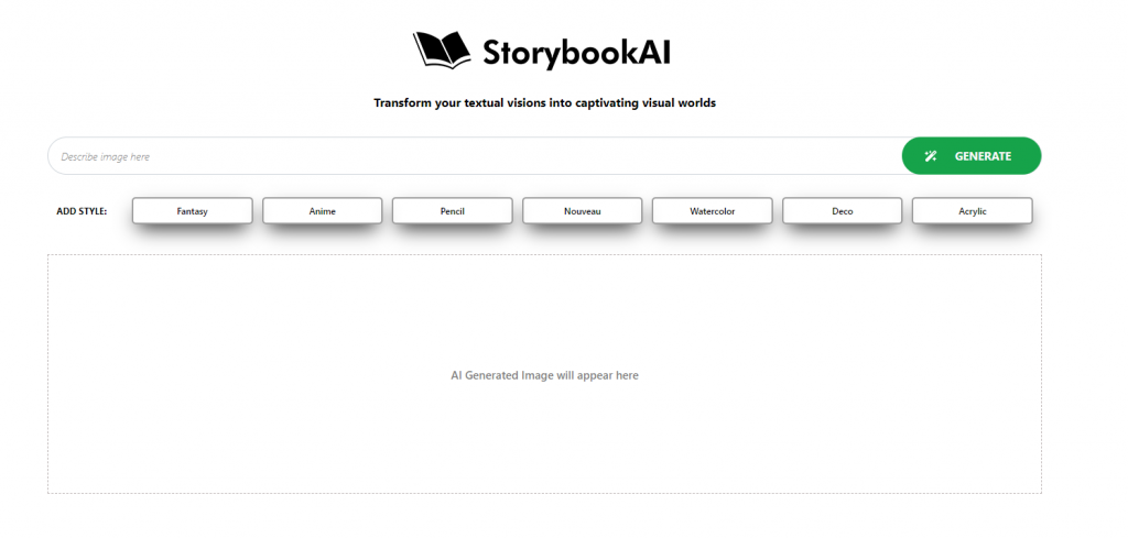 AI Story book Generator interface