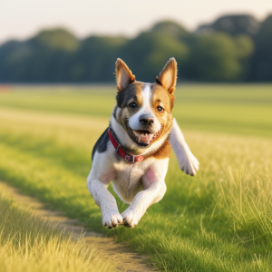 A dog running in a field as produced by one of the best AI art generators DreamPhoto