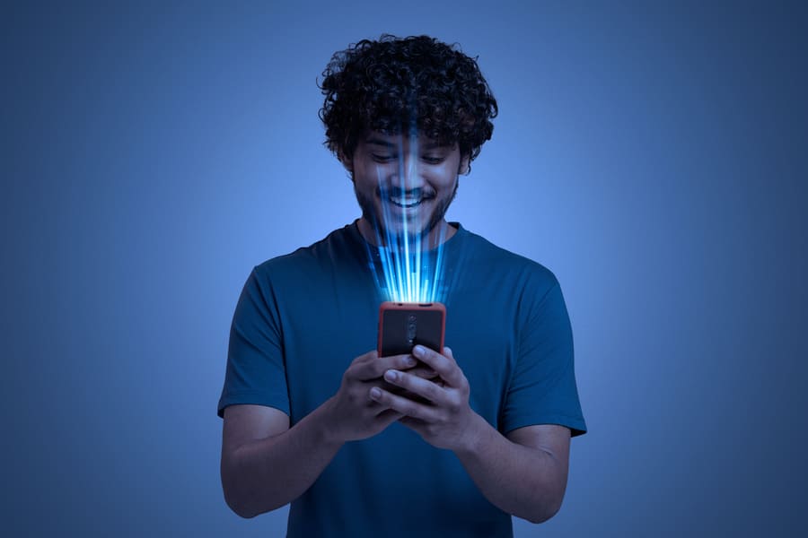 Man holding a futuristic phone